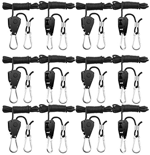BOSYTRO 6 Paar（12 Stück） 1/8 Zoll Ratchet Hanger Heavy Duty Einstellbare Ratsche Seil Aufhänger für Grow Light Armaturen Pflanzenlampe Gartenarbeit, 68kg Tragkraft pro Paar（Aluminium-Version）