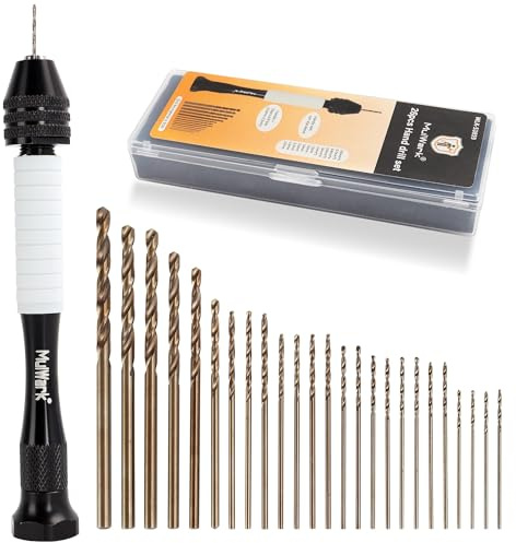 Mulwark Precision Pin Vise Hand Drill Set 25 Pcs - Premium Stocking Stuffers - Manual Small Drill Set with HSS Micro Twist Bits for Jewelry, Wood, Plastic, and More - Mini Hand Drill for Crafts