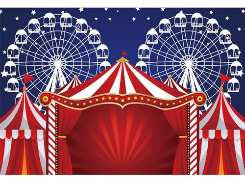 MIRRORANG 3x2m Circo Carnevale Sfondo Rosso Circo Divertimenti Parco Tende Parco giochi Giostra Ferris Ruota Fotografia Sfondo per Bambino Doccia Bambini Primo Compleanno, Vinile