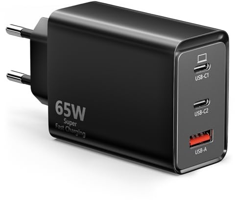 USB C Ladegerät 65W, 3-Port【2 USBC+1 USBA】 USB-C Netzteil PPS Schnellladegerät PD+QC Charger kompatibel mit Mac Book Pro/Air/ipad/iPhone12/13/14/15/16 Pro Max/Samsung Galaxy S22/S23/S24/Tablet/Laptop