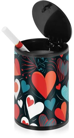 Rot Blau Love Art Happy Valentine's Day Aschenbecher für Zigaretten für Auto mit Deckel Edelstahl Tragbares Autozubehör Rauchfreier Aschenbecher für Strand Fahrzeug