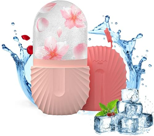 Joyeee Ice Roller Viso, Rullo di Ghiaccio in Silicone Riutilizzabile, Massaggiatore di Ghiaccio Facciale per Elimina le Linee Sottili, Riduce Il Gonfiore, Riduce i Pori, Rosa
