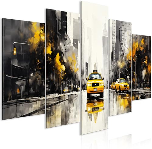 murando - Acoustic Canvas Wall Art Landscape 200x100 cm 5 pieces - Picture With Acoustic Foam Sound Absorption Print Image Artwork Room Acoustics Soundproofing New York Taxi Street City d-H-10032-b-c