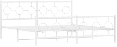 vidaXL Bettgestell, Metallbett Bett mit Kopfteil Fußteil, Bettrahmen mit Lattenrost, Schlafzimmerbett Doppelbett, Metall Weiß 180x200cm