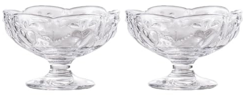 OnePine Set of 2 Vintage Glass Footed Ice Cream Bowls, 140ml Transparent Glass Sundae Dishes Dessert Dishes, Height 7cm Glass Dessert Bowls for Dessert, ice Cream, Sorbet, Fruit and Pudding, etc.