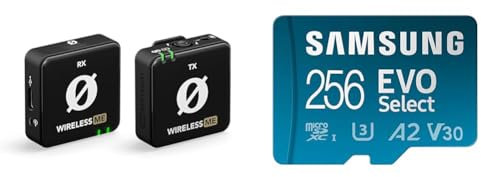 RØDE Wireless ME Ultra-compact Wireless Microphone System with Built-in Microphones & Samsung EVO Select 256GB microSDXC UHS-I U3 130MB/s Full HD and 4K UHD Memory Card inc. SD-Adapter