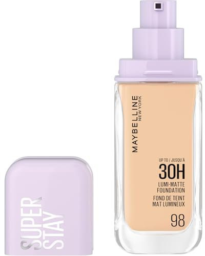 Maybelline New York Fondotinta a Lunga Tenuta, Per Tutti i Tipi di Pelle, Finish Matte Luminoso, Copertura Medio-Alta, Fino a 30H di Tenuta, Con Amminoacidi, Superstay Lumi-Matte, Tonalità: 98