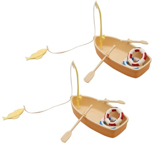 NUOBESTY 2 Sätze Puppenhaus-schwimmring Spielzeugboote Zubehör Für Das Puppenangeln Dekoratives Kleines Boot Spielzeugschiff Cartoon-fischerboot Mini-puppenhausboot Schiffsfiguren Plastik