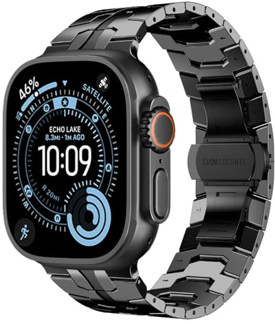 Fullife für Apple Watch Ultra 3 2 1 Grad 2 Titan Armband 49mm,Schwarz | 46mm 45mm 44mm Metall Ersatzband Kompatibel mit iWatch Series 11 10 9 8 7 6 SE 5 4