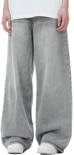 MAVQX Unisex Y2K Baggy Jeans Hip Hop Skater Jeans Vintage Dance Skateboard Pants Loose Fit Denim Jeans, Grey, Medium