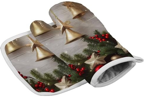 Gants de cuisine personnalisés résistants à la chaleur pour femme Motif sapin de Noël et clochettes