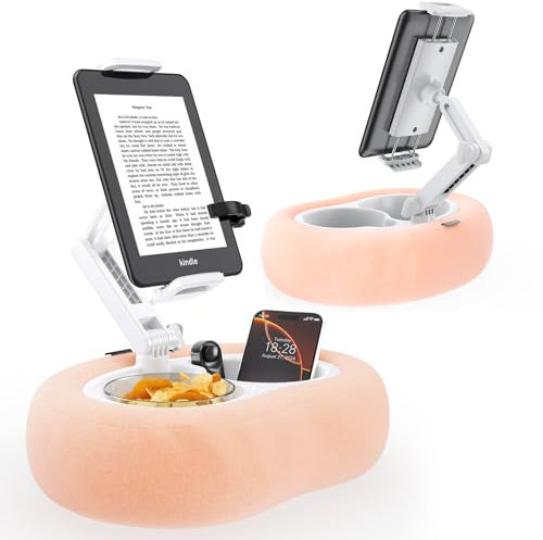 TRYONE Support Oreiller Réglable Tablettes/Liseuses 4,7-13 – 2 Plateaux Amovibles, Coussin Doux – Compatible Kindle, iPad, Kobo, Android + Autres (Rose)