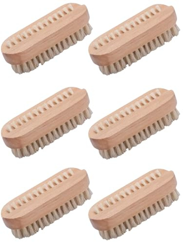 Wooden Nail Brushes – 6 Pack Double-Sided Hand & Nail Cleaning Brushes with Firm Bristles, Hygienic Scrubbing Brush for Fingernails & Toenails