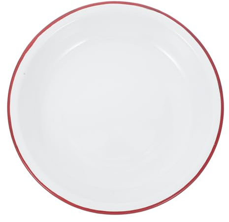 MOLUCKFU Vintage Deep Enamel Plate 18cm Thickened Red Rim Retro Dinnerware Enamel Mixing Bowl Suitable for Serving Soup Salad and Appetizers