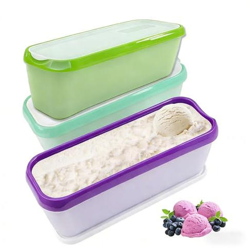 Lot de 3 bacs à glace pour crème glacée, 1,5 l, réutilisables, avec couvercle, pour crème glacée maison, sorbet, yaourt, boîtes de congélation, sans BPA