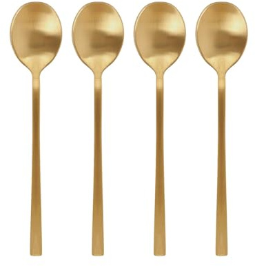 Argon Tableware 4 Stainless Steel Teaspoons – 14.5cm Gold Finish Modern Cutlery Set for Tea, Coffee & Desserts – Stylish Dishwasher Safe Tableware