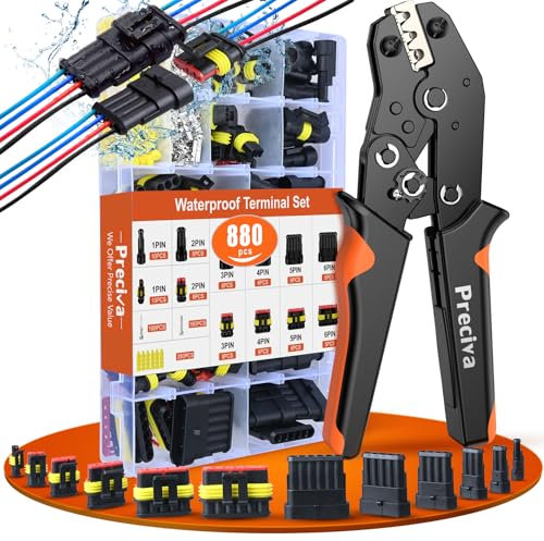 Preciva Crimping Tools Set with 880PCS IP67 Waterproof Car Electrical Connectors Kit,1/2/3/4/5/6 Pin Electrical Automotive Wire Electrical Plugs,for Car Motorcycle Boat TruckMynoozi
