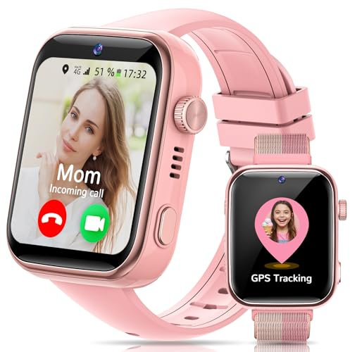 AIMIUVEI 4G Reloj Inteligente Niño, Smartwatch Niños Pantalla HD de 1.83'' con Ilamadas, Videollamadas, Chat de Voz, Whatsapp, WiFi, GPS, SOS, SMS, IP68 Impermeable, Modo Escuela, Podómetro (Rosa)