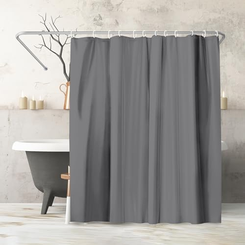 Americanflat Tenda Doccia 180x200 cm Grigio a Tinta Unita - Tenda per Doccia con Anelli in Metallo e 12 Ganci - Shower Curtain per Bagno Resistente all'Acqua in 100% Poliestere