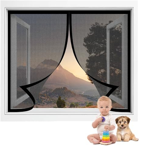 Mosquitera para Ventanas Abatibles 172 x 207 cm sin Taladrar Cortina Magnética de Malla Suave Cierre Magnético de Arriba a Abajo para Sala de Estar Dormitorio Balcón, Negro