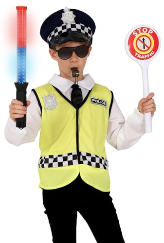 FIESTAS GUIRCA | Verkehrspolizei-Set 5 Teile - Leuchtstab, Schild, Brille, Abzeichen und Pfeife - Polizei-Kostümzubehör für Halloween, Karneval und Kostümpartys - Mehrfarbig