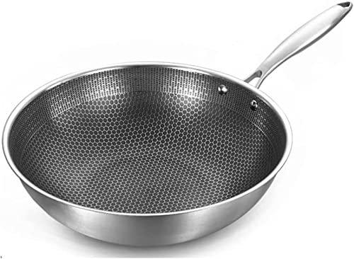 OOMRNV Sartén Wok De Cocina De Acero Inoxidable Forjado De 7 Capas para Cocinas Eléctricas De Inducción Y De Gas. Utensilios De Cocina Saludables.,B-32cm