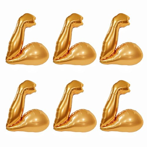 6Pcs GYM Birthday Decorations/38Inch Gold Bicep Balloons/Birthday Decorations for Men/Muscle Party Decorations for Weightlifters, MMA Fans, HIIT & Fight Night