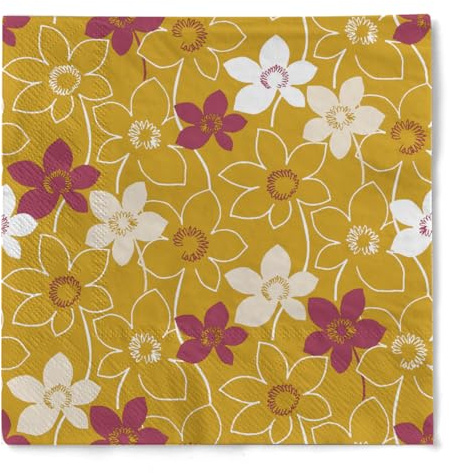 Mank Tissue Serviette Cora, 3-lagig 100 Stück, herbstliche Papierserviette, Servietten für verschiedene Anlässe, Herbst Tisch Deko Einweg (Gold, 40 x 40 cm)