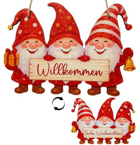 Frohe Weihnachten Anhänger Willkommen Schild aus Holz, Weihnachtswichtel Weihnachtsdeko Tür, Christmas Decorations, Weihnachtsschmuck zum Basteln Deko für Haustür Fenster Balkon