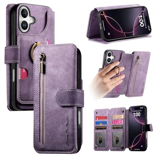 Trugox Zip Wallet Case for Apple iPhone 17 Phone Case with Ring Stand RFID Blocking Safe Card Holder Leather Purse Folio Book Folding Flip Case Cover Women Men - Purple