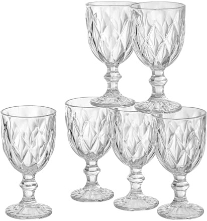 Baroni Home Set 6 pz Calici Diamante in Vetro Decorati con Rifiniture a Forma di Rombo in Rilievo da 25 CL, Lavabili in Lavastoviglie, 8x8x15 Trasparente