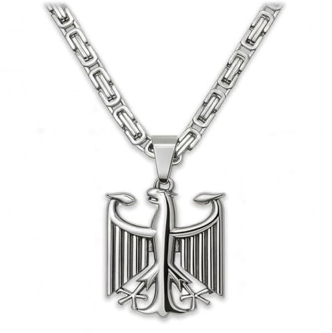 Soul-Cats Halskette mit Bundesadler Anhänger aus 316L Edelstahl, handpoliert, in Silber oder Gold, verschiedene Ketten & Längen 55–70 cm, Geschenkverpackung