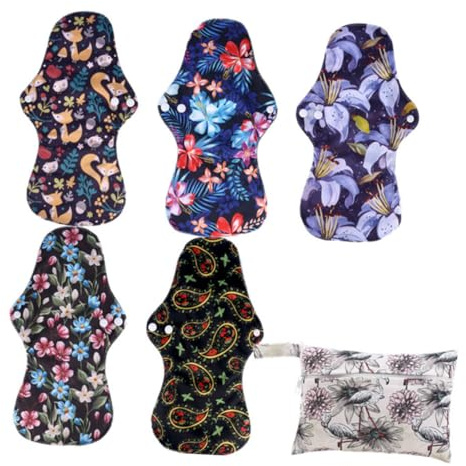 TOPPERFUN 6 Stück Teiliges Waschbare Super Saugfähige Bambusfaser hygieneeinlagen mit Wasserfestem Außenmaterial und Flügeln Wiederverwendbare Damenbinden für Menstruation Zufällige Farbe