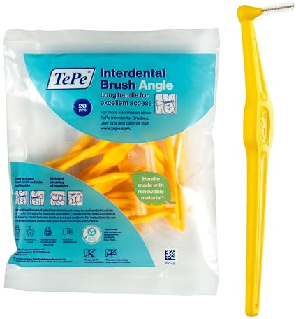 TePe Angle Interdentalbürste, Gelb, 0,7 mm/ISO 4, 20 Stk., Zahnwischenraumreinigung, Plaque-Entferner für mittelgroße Zahnlücken