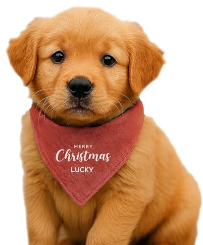 30 Farben 3 Größen Hunde Halstuch Weihnachten Personalisiert Dreieckstuch aus Musselin Gaze 100% Baumwolle mit Name Personalisierung aus OekoTex zertifiziertem Druckmaterial Geschenk