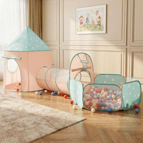 SISTICKER Tienda de Juego Infantil Piscina de Bolas: 3 en 1 Pop Up Túnel Plegable Bolsa de Almacenamiento Exterior Interior(sin Pelotas) - Bebé Juguete para Cumpleaños(Orange Green)