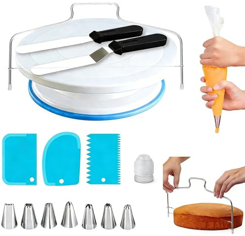 35Pcs Cake Turntable and Rotating Cake Stand, Cake Decorating Kit-7 Icing Tips-20 Bags-Straight & Offset Spatula-3 Scraper Set-Cake Decorating Supplies Kit, Baking Tools