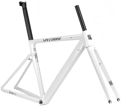 700C racercykelram 50/52 cm fälgbroms snabbkoppling 100/135 mm aluminiumlegering ram BSA Bb68 mm fast kolfiberframgaffel intern kabeldragning vit, 50 mm