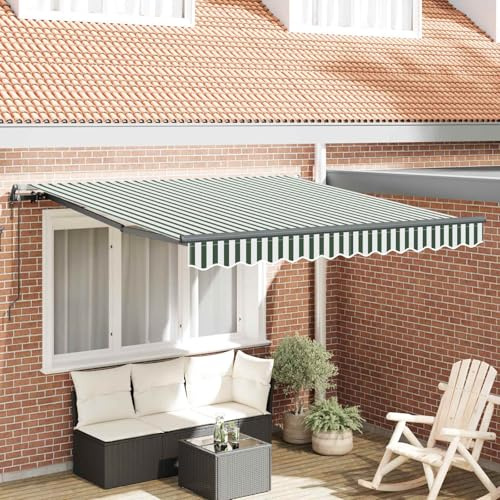 Brokky Toldo Motorizado 3.5 x 2.5 m con Mando a Distancia Toldo de Exterior Terraza Enrollable con Manivela Marco de Aluminio para Terraza, Jardín-Verde y-350 x 250 cm