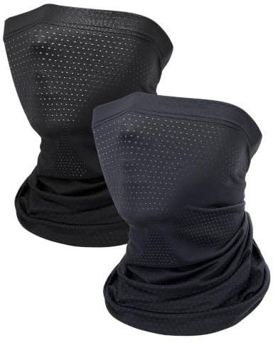 Kiiwah 2 Pièces Cache Cou pour Homme et Femme, Tour de Cou Été Respirant Tube Snood Écharpe Anti-UV pour Moto Vélo (Noir/Noir et Gris)