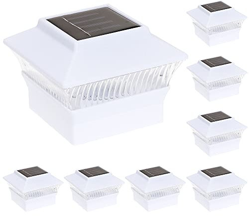 GreenLighting Lot de 8 lampes carrées à énergie solaire pour poteaux en PVC de 4 x 4 (Blanc)