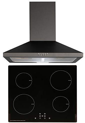 SIA 60cm Black 4 Zone Touch Control Induction Hob & Cooker Hood Extractor Fan
