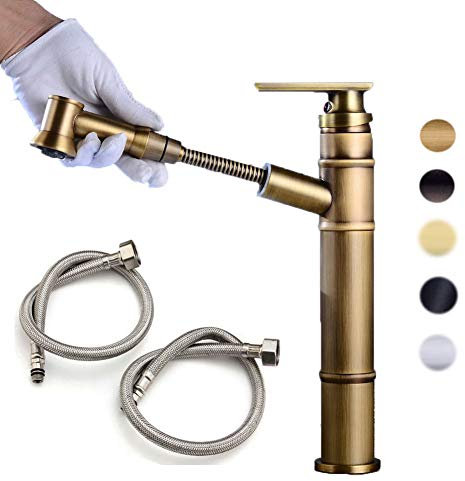 Rubinetto Bagno Lavabo alto con doccetta estraibile Miscelatore Rubinetto Monocomando per Lavabo da Bagno, Rubinetto Bidet ottone antico, Rubinetto lavabo, per Acqua Calda e Fredda Disponibile, 29cm