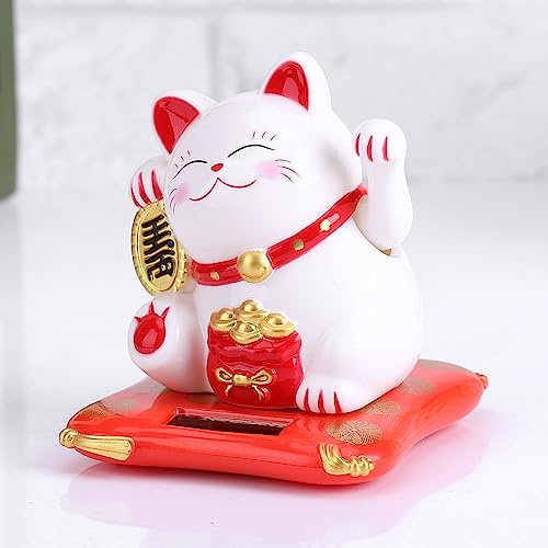 Lazmin Solarbetriebene Begrüßung winkt Glückskatze zuwinken Nette wellenartig bewegende Katze Home Stores Car Decoration(Weiß)