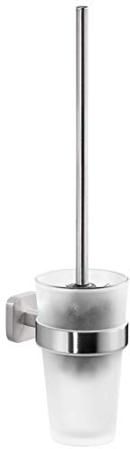 tesa ESTEETIC Toilettenbürsten-Set, verchromt, mit satiniertem Glas - zur Wandbefestigung ohne Bohren, inkl. leistungsstarker Klebelösung - 95mm x 445mm x 137mm