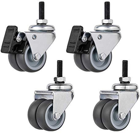 4 Gewinde M8 Möbel Rollen 2 Zoll 50 mm Doppelrad Schwerlastrollen 200 kg Leise TPR Gummi Lenkrollen mit Bremse Stahlhalterung Für Krippe Babybett Bürostuhl Tabelle Wagen Industrietransport