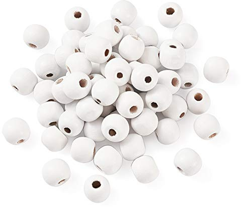 Cheriswelry Holzperlen 200 Stück, 10 mm, natürlich gefärbte weiße Holzperlen, runde Abstandshalter, Holzperlen, lose Perlen für Schmuckherstellung, Loch: 3 mm