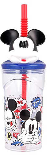 3D-Kinderbecher mit Disney Mickey-Mouse-Grafik, 360 ml, mit integriertem Strohhalm, BPA-frei, leicht zu waschen und wiederverwendbar