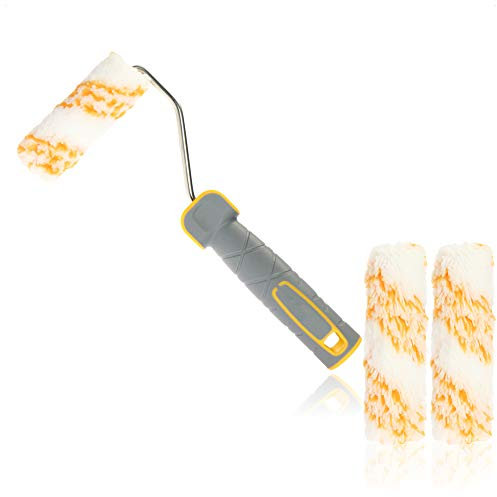 com-four® Ensemble de Rouleaux de Peinture - composé de 1x Support et 3X Rouleaux de Peinture - Rouleau de Peinture à Poils Longs de 10 cm, Support de 25 cm, Rouleaux de Rechange