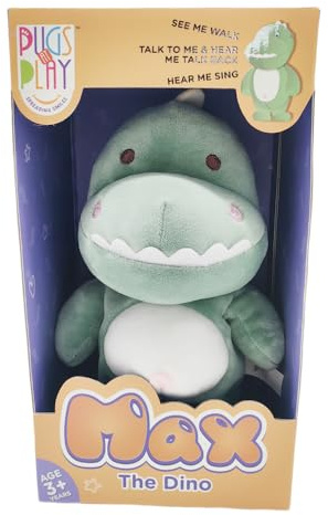 Pugs At Play Max Walking/Talking Dinosaur Interactive Plush Toy – Soft Electronic Animal That Moves and Makes Sounds, for Toddlers and Kids